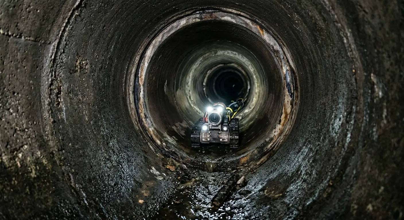 Robotic sewer camera inspecting pipe interior for Drain Snake Service in Wellesley